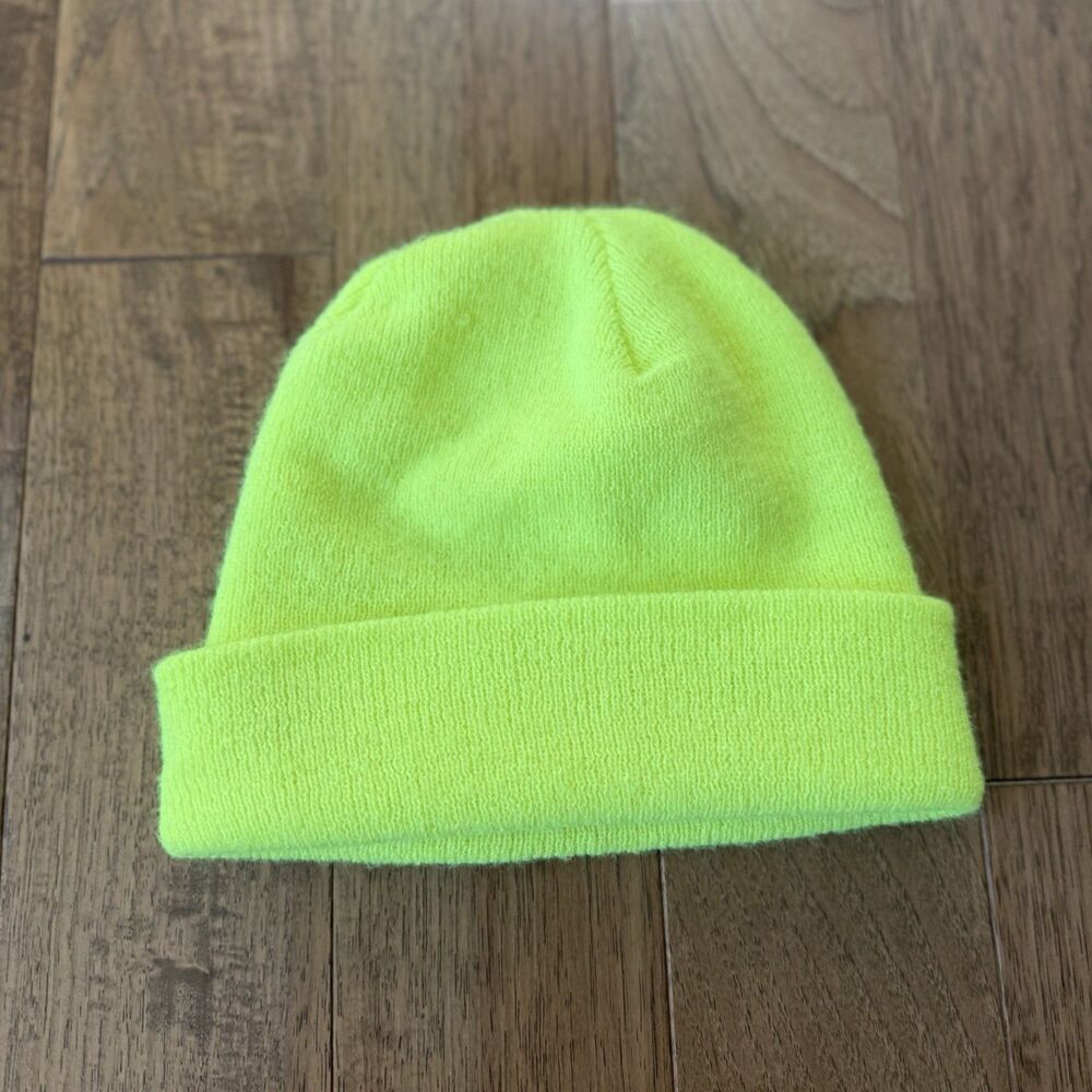 Carhartt Beanie Mens Size OS Neon Lime Yellow Knit Cuff Watch Hat A18